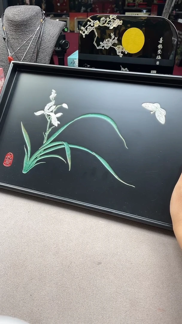 扬州漆器刻漆兰花茶盘