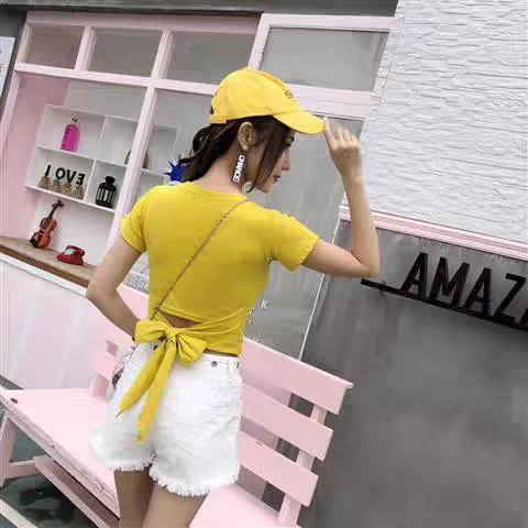 头头女装设计款修身t桖女小众高腰短款＃10408