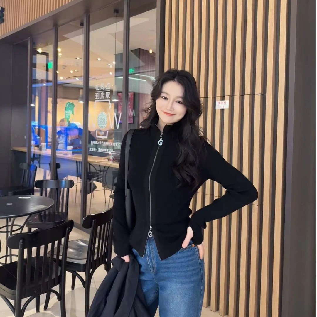 GIRDEAR/哥弟148019 新款休闲时尚修身双头拉链设计感针织外套