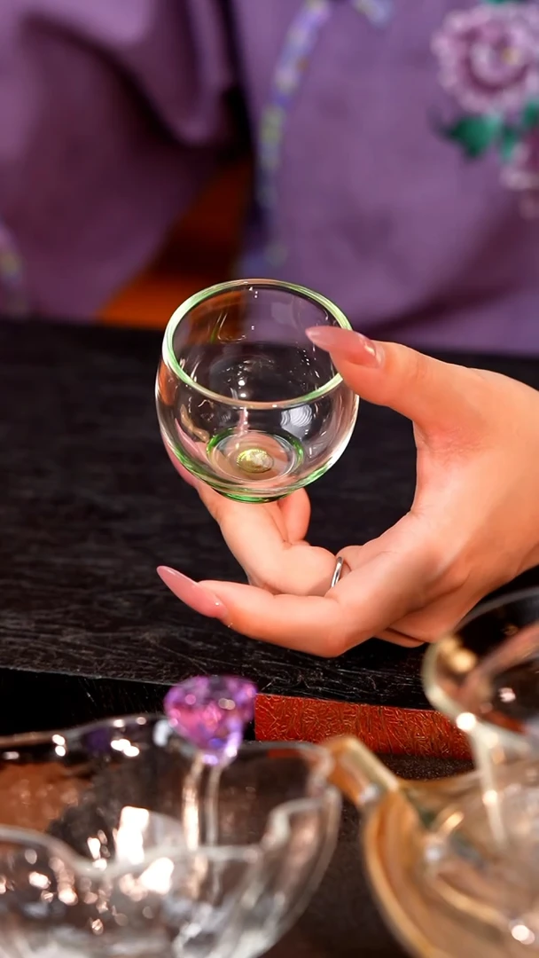 暗香疏影/圆融杯/手工彩璃窨底/湖绿