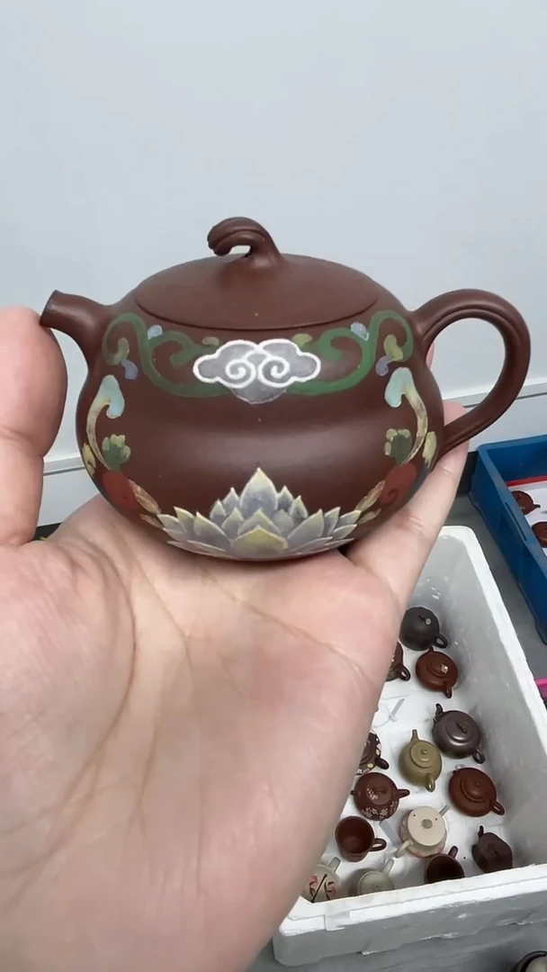 茶壶紫砂红皮龙荷花葫芦壶