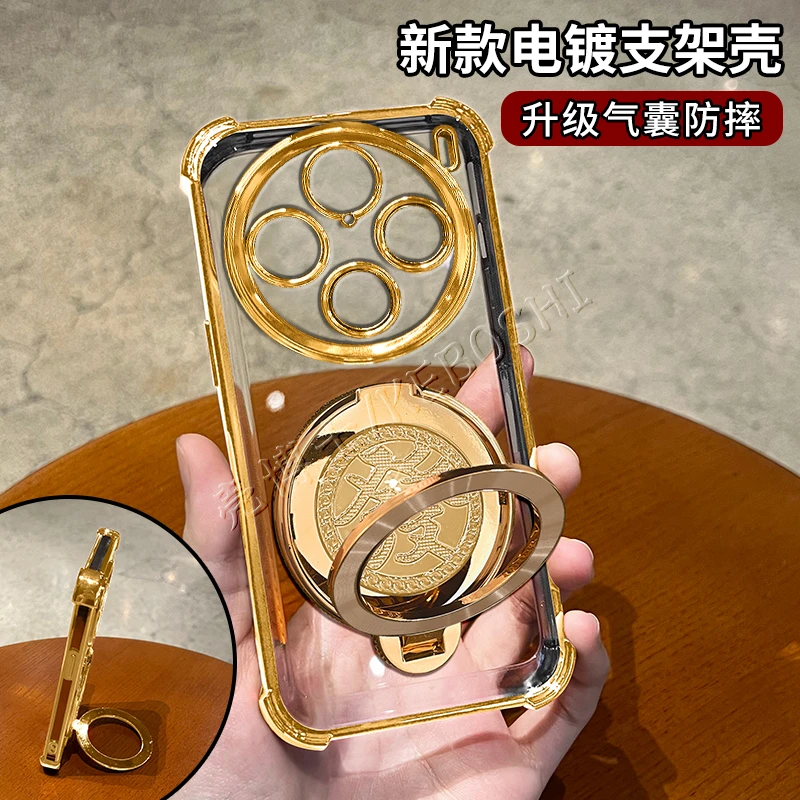 适用vivox100pro电镀四角防摔發發發旋转陀螺支架手机壳