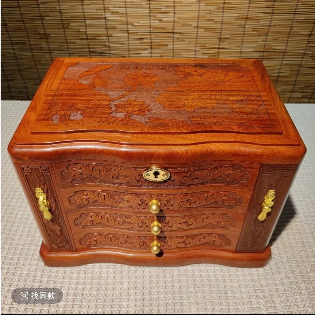 三匠红木 缅甸花梨荷塘月色首饰收纳箱 31*21*21cm sj054