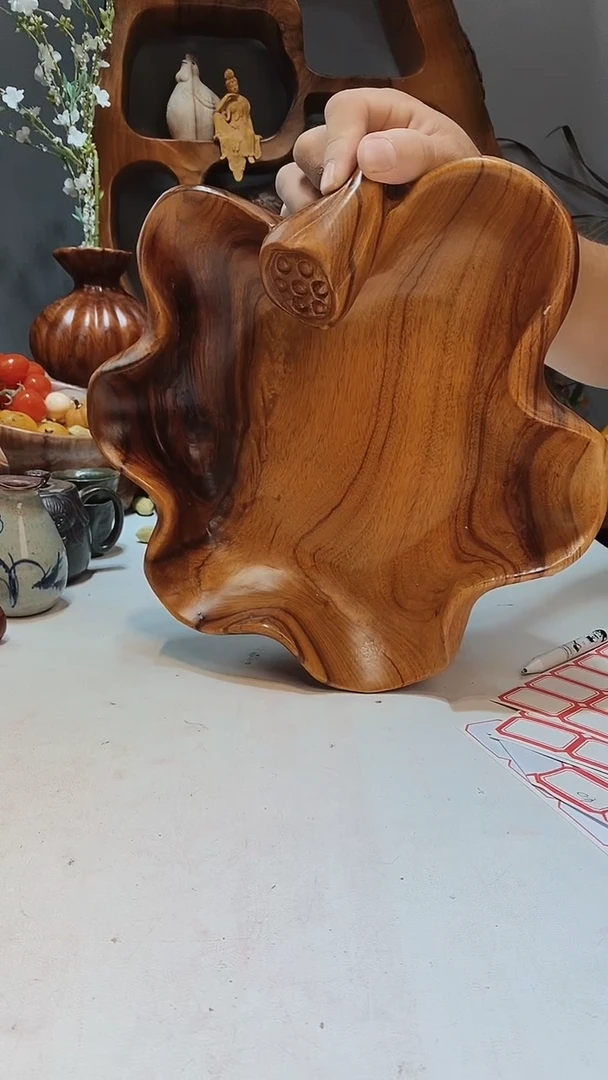 香樟木A23莲蓬果盆/尺寸30*30*10