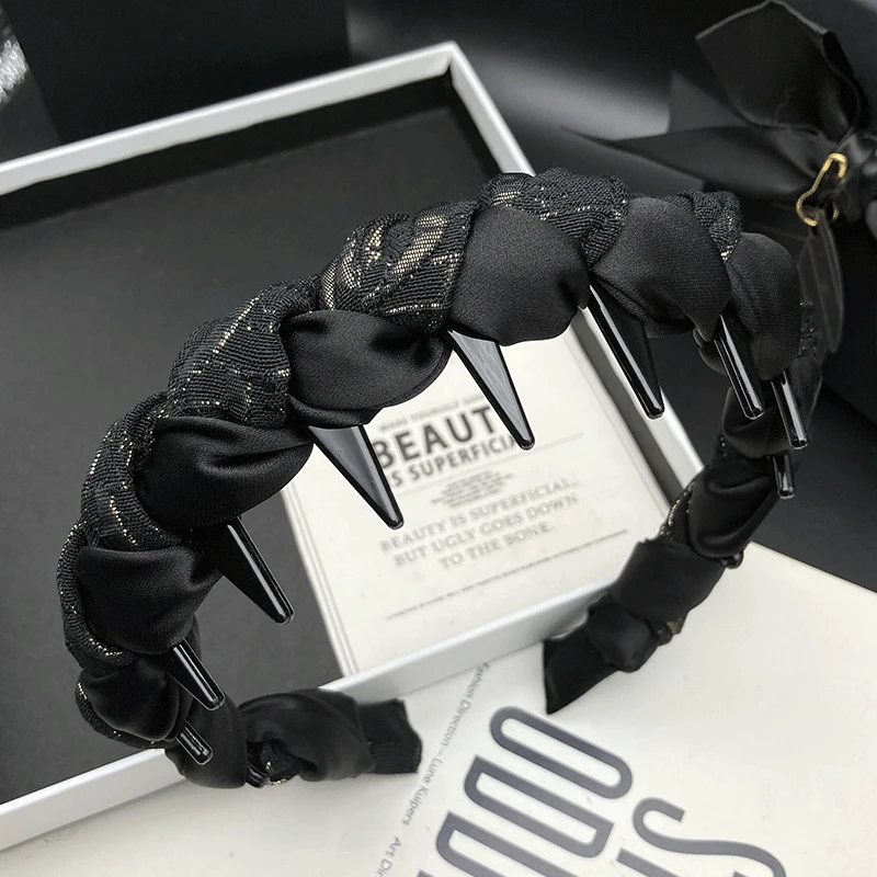 新款欧美风气质带齿防滑窄边编织发箍简约风小香风法式简约休闲风