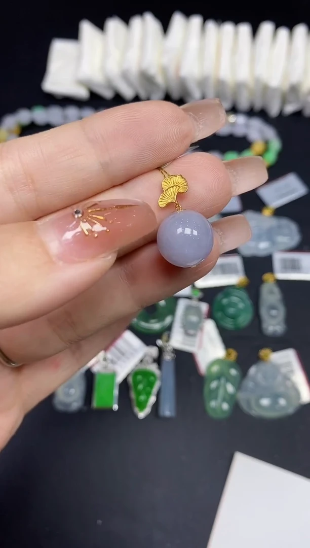 吊坠(不含链)18K金镶嵌翡翠单珠18K金扣镶嵌@@CMT