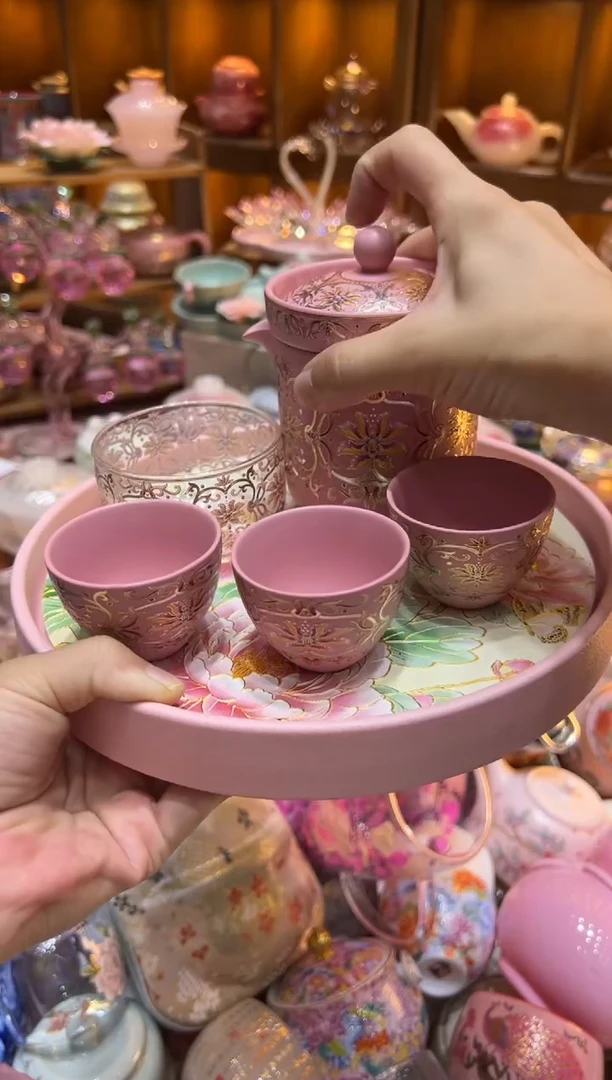 钛合金带包旅行茶具粉紫砂