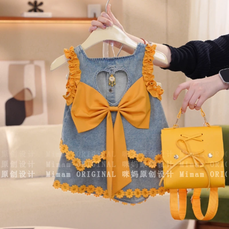 【雏菊牛仔】女童设计感大蝴蝶结夏季新款清新女宝套装5X229LS