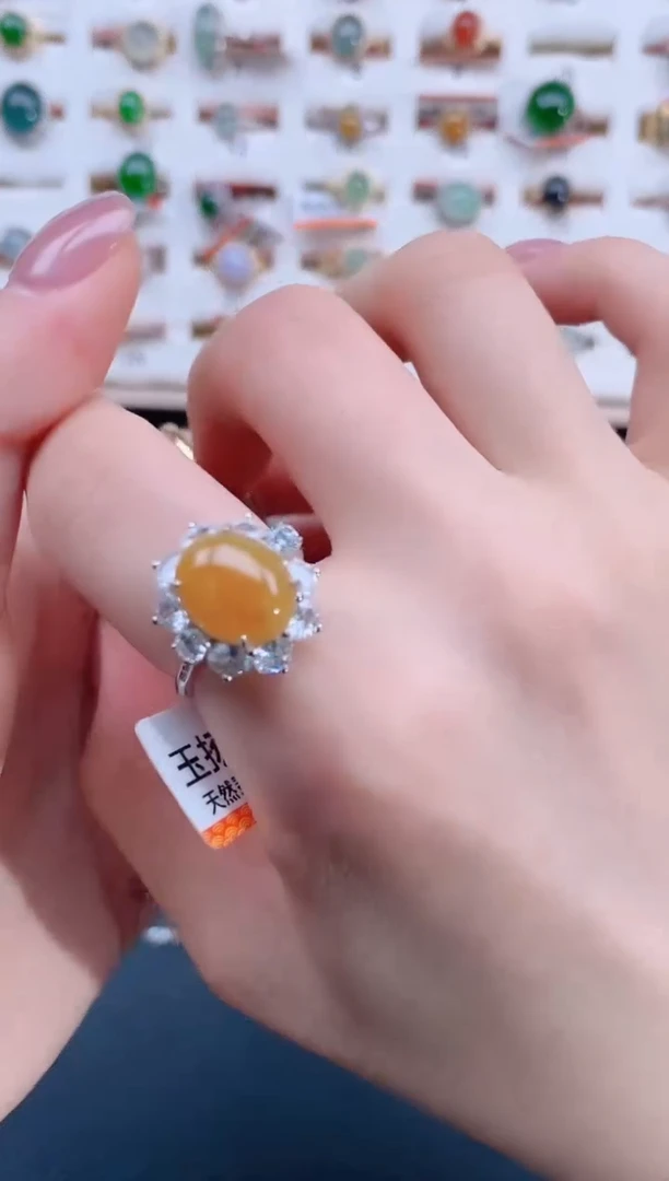 翡翠戒指银S925镶嵌天然翡翠