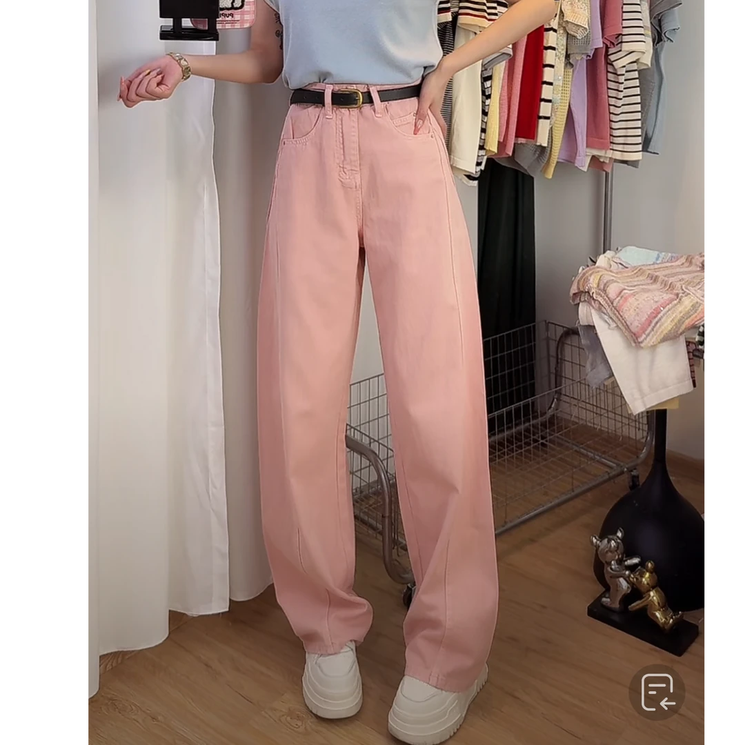 【薇薇专属】粉色弯刀百搭牛仔裤18006
