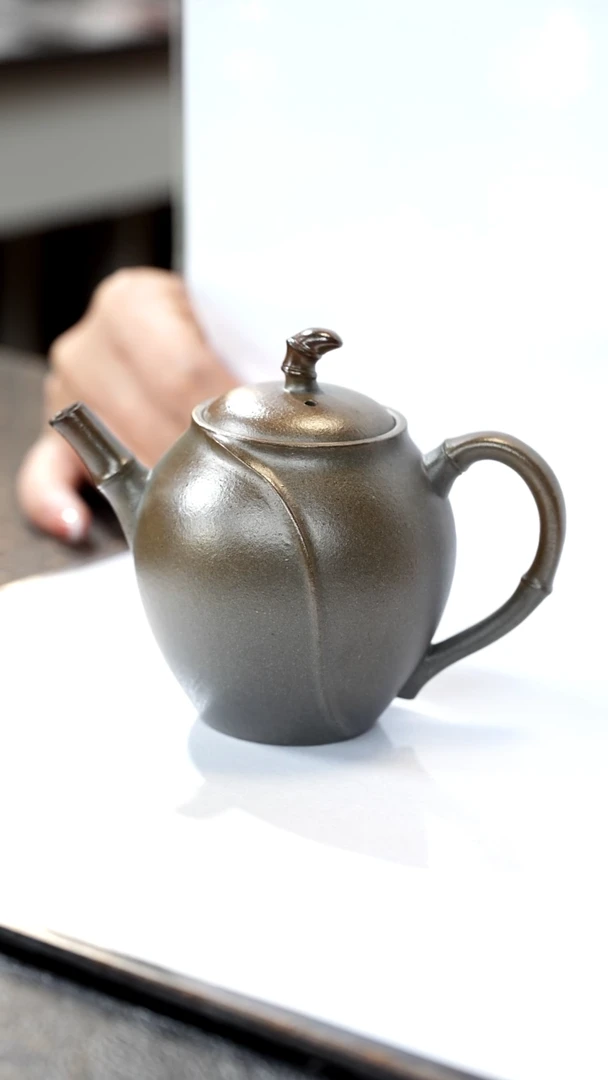 茶壶紫砂初**琴柴烧蟹壳青清竹壶150cc