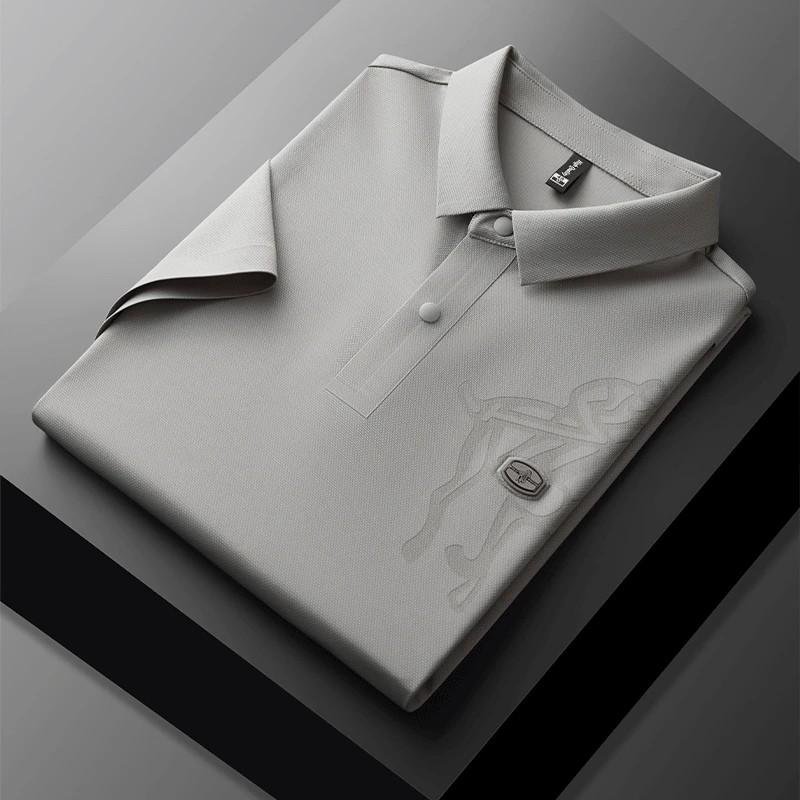 夏季男士新款潮流商务冰丝短袖T恤POLO衫轻奢无痕刺绣透气薄款男