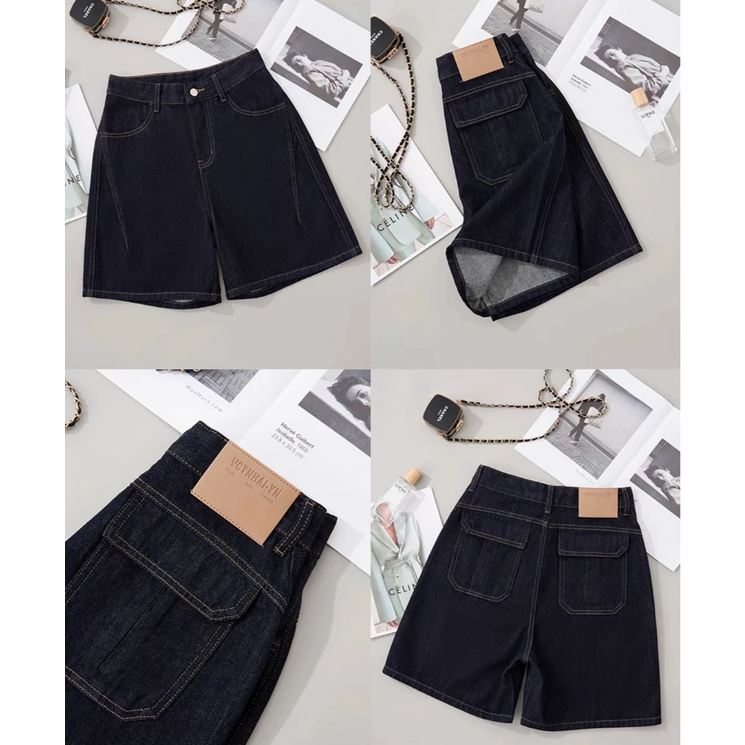 2025夏季薄款美型丹宁蓝高腰洋气牛仔短裤直筒百搭休闲时尚女7022