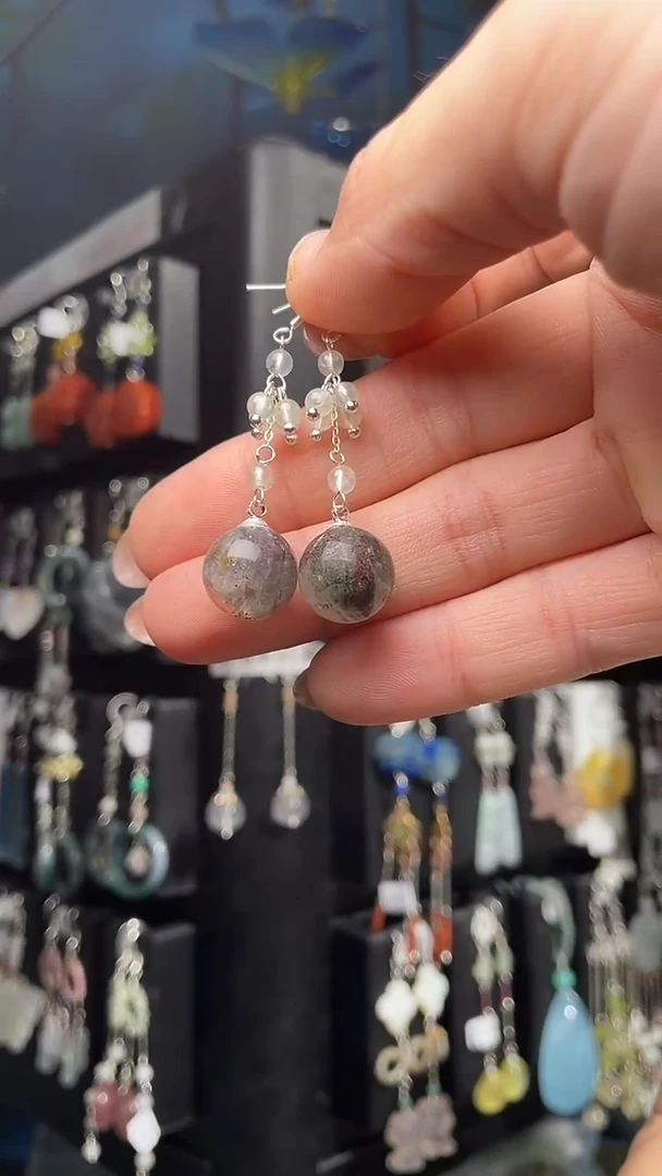 银S925镶嵌耳饰紫晶紫**色 紫色蓝色