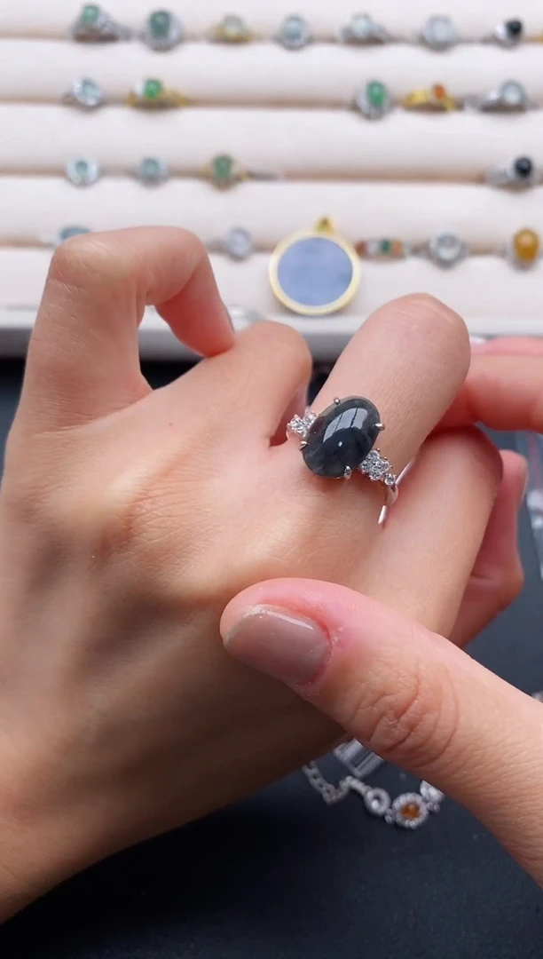 银S925镶嵌戒指翡翠6666666+7