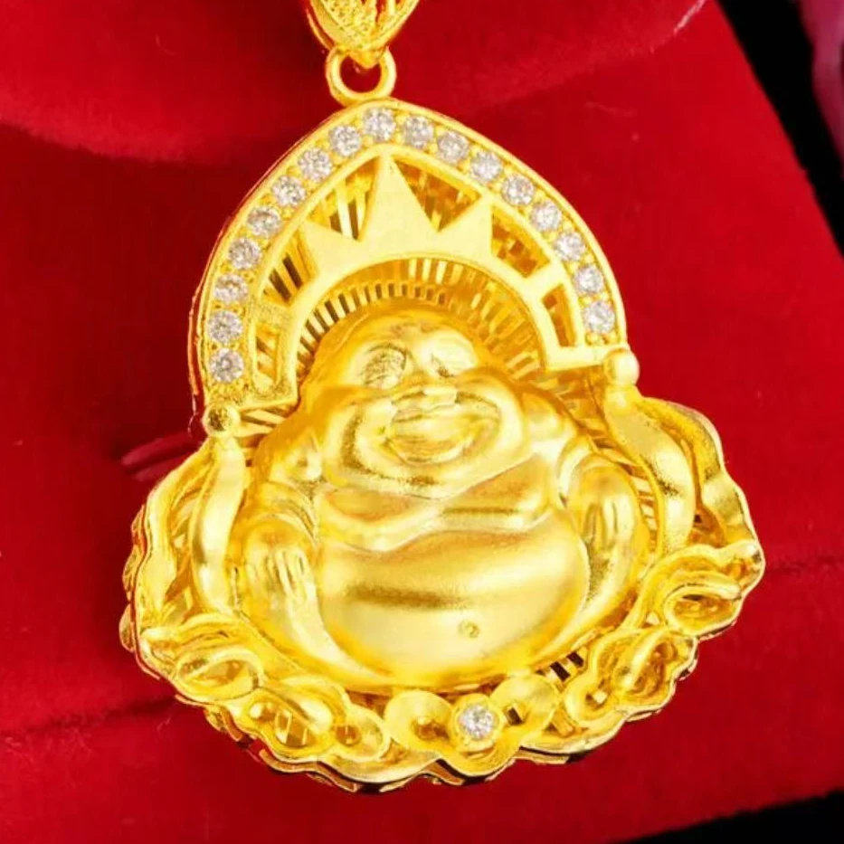 合金吊坠 黑绳镶嵌锆石镀金弥勒佛镀金新款佛像吊坠