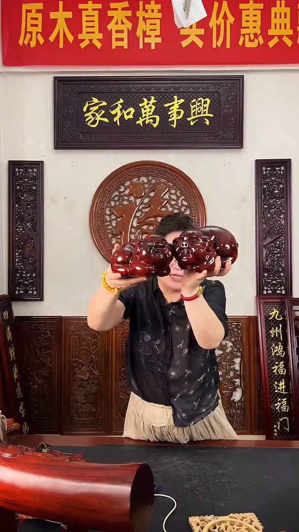 木木雕款实木  小猪一对