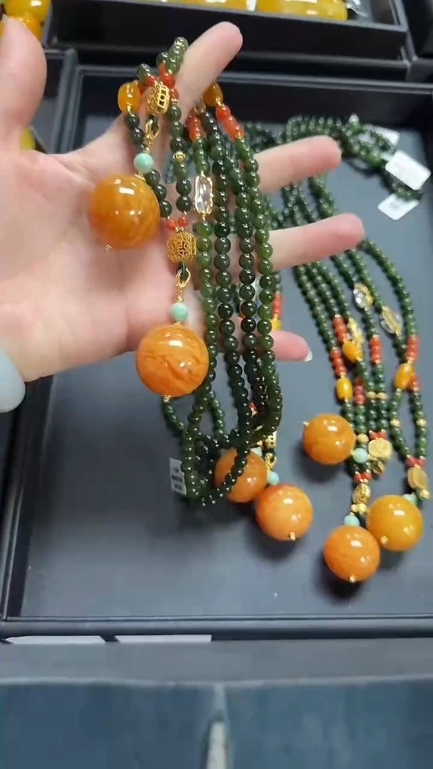 琥珀毛衣链未镶嵌天然保真蜜蜡圆珠DIY毛衣链（多样只发其一）