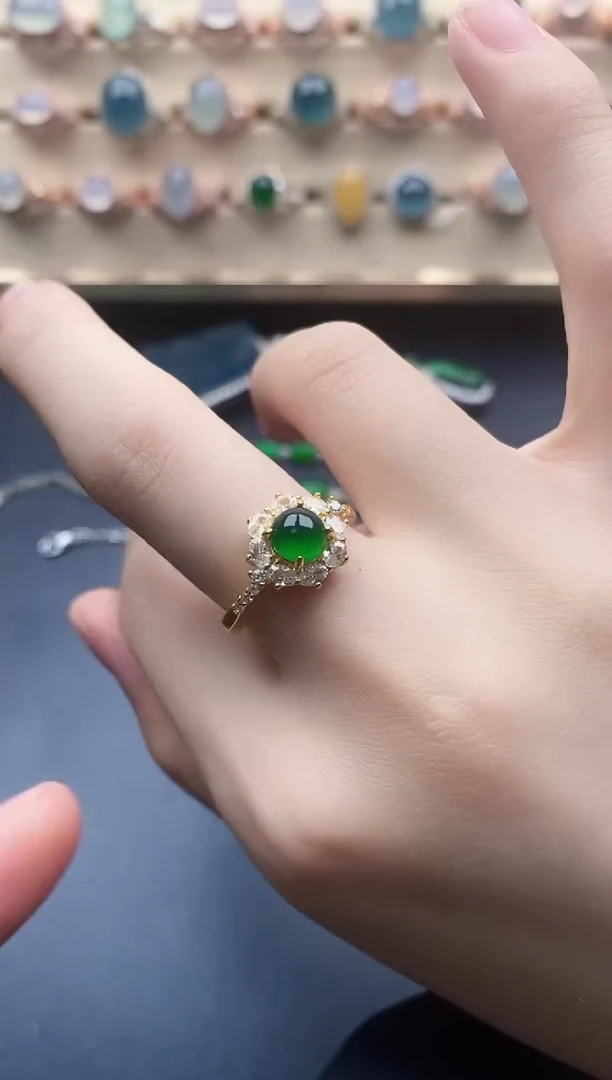 翡翠戒指银S925镶嵌一物一证一礼盒