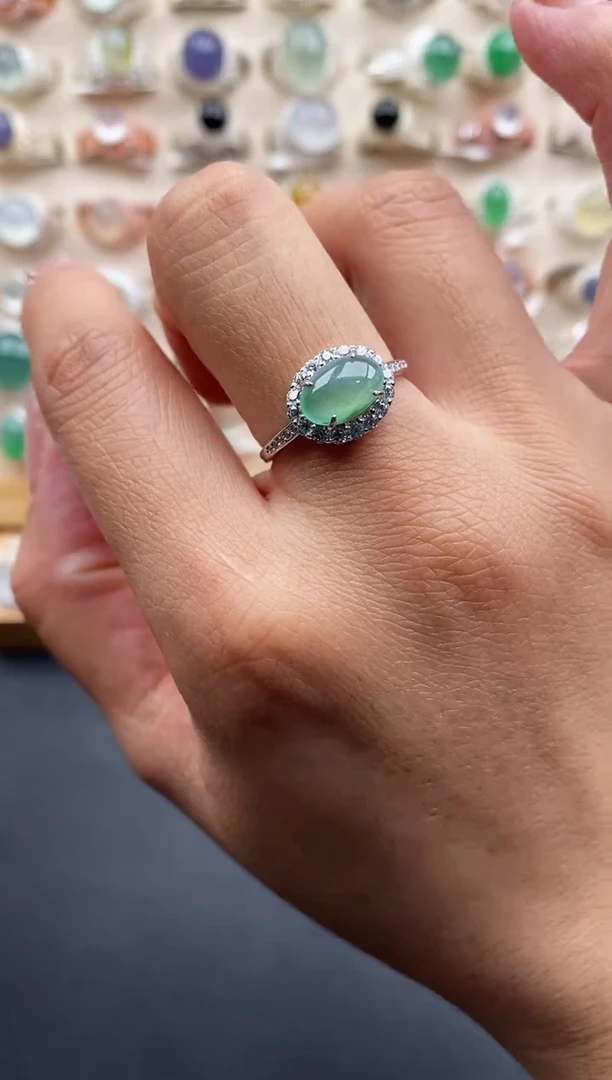 银S925镶嵌戒指翡翠缅甸天然A货翡翠111   1-7