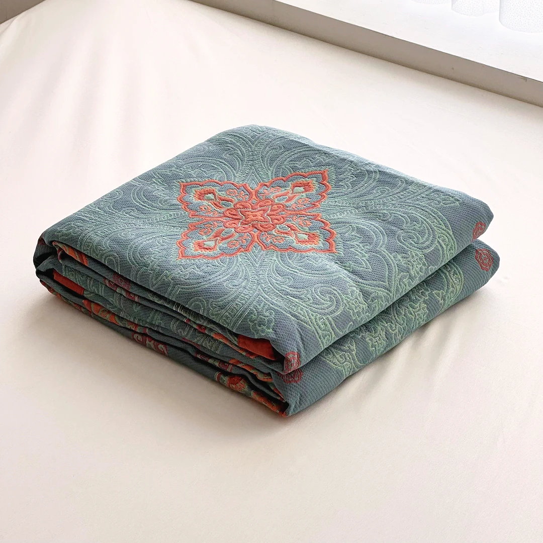 【京かわ会社】蚕蛹蛋白纤维四季通用高端盖毯 青蓝荣华