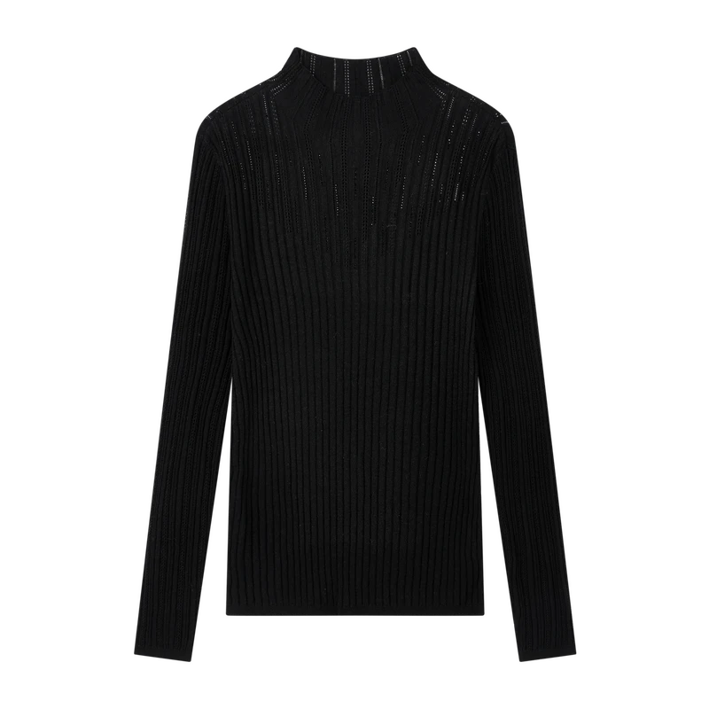 【许半夏推荐】针织打底百搭花边坑条半高领时尚上衣X09AZS8524