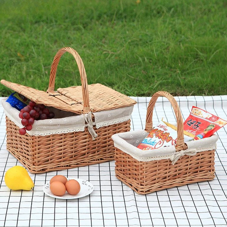 柳编野餐篮手提篮购物篮提篮花篮礼品包装篮采摘篮子踏青篮