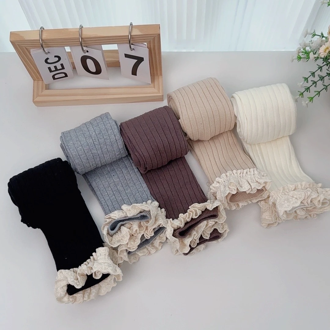 2024女童连裤袜秋裤儿童甜美花边打底裤秋季女孩纯色百搭