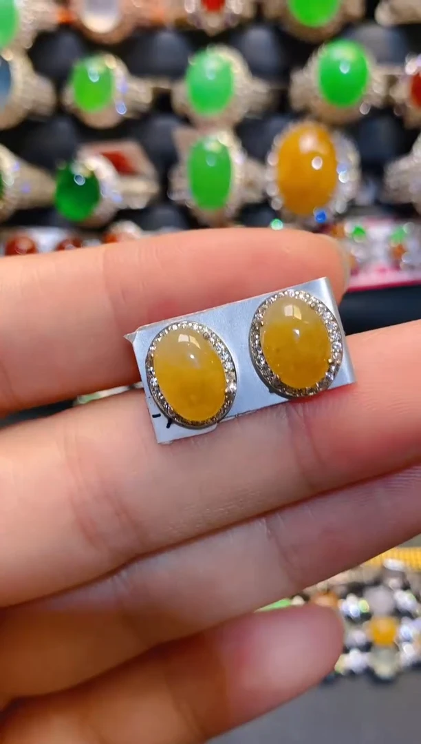 银S925镶嵌翡翠耳饰天然