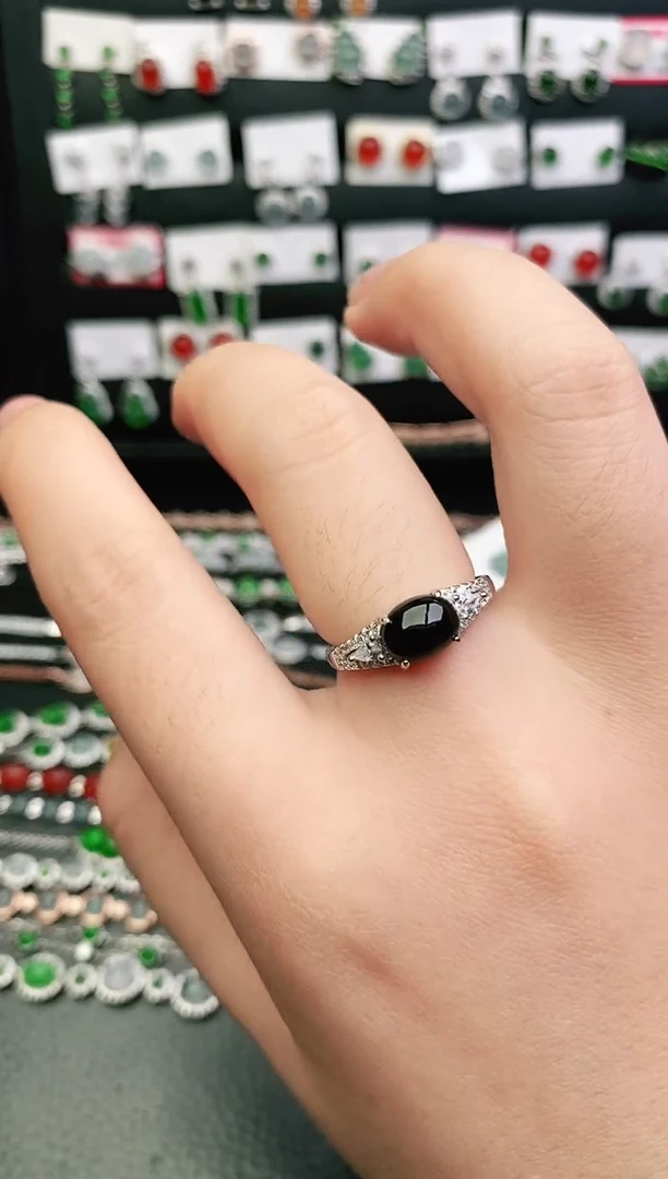 翡翠戒指银S925镶嵌0