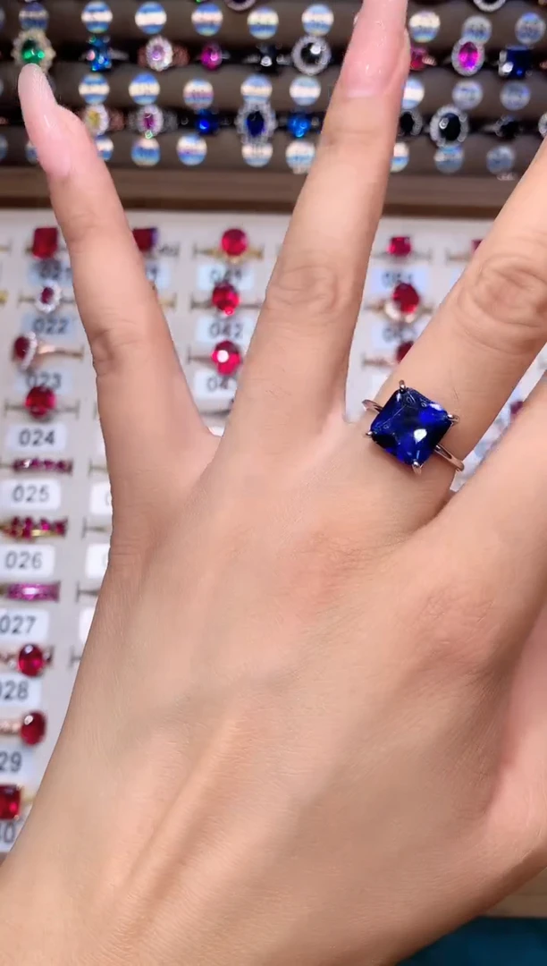 蓝宝石戒指银S925镶嵌10白