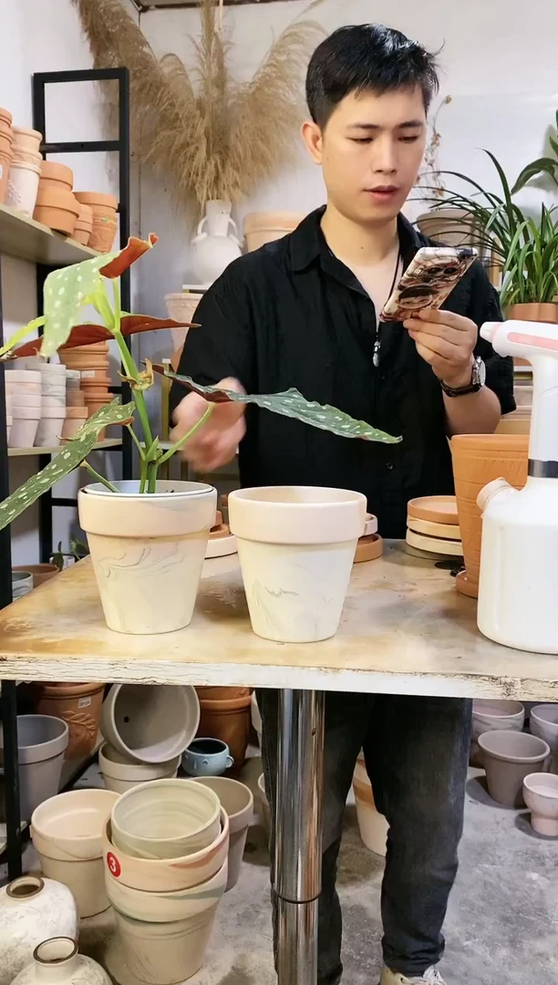 瑕疵无售后13*13绿白陶 2盆无托
