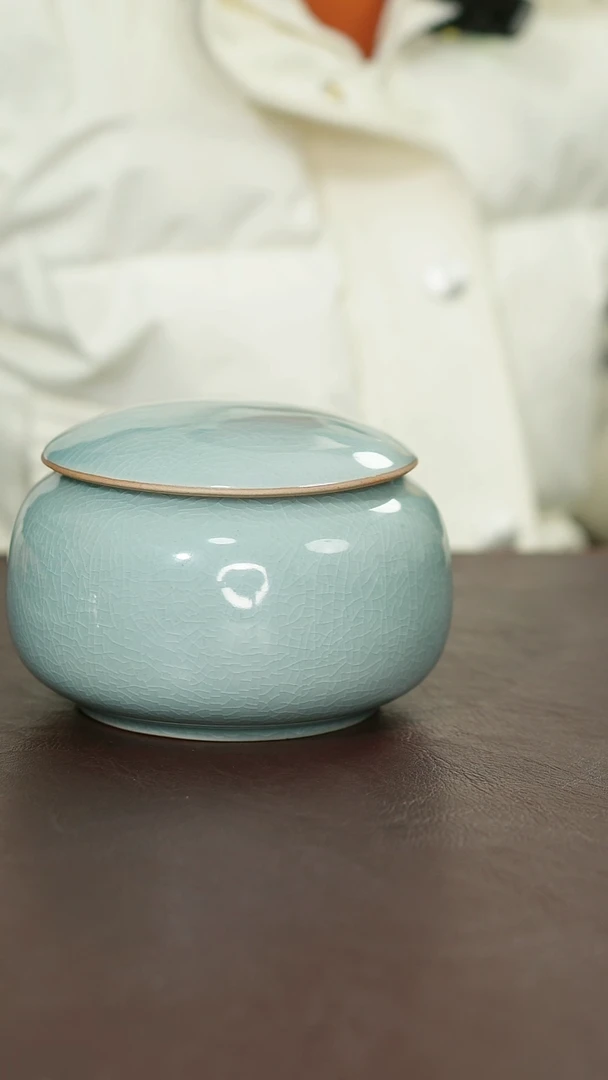 摆件瓷1**2汝宋汝瓷原矿釉 茶叶罐