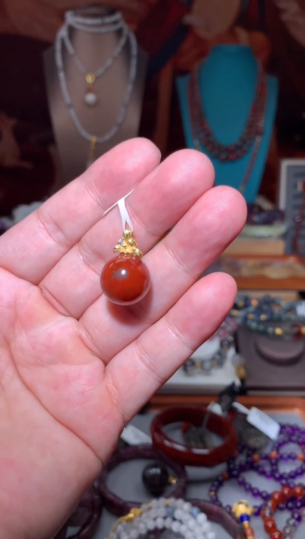 未镶嵌珠宝半成品水晶红极光吊坠15mm+