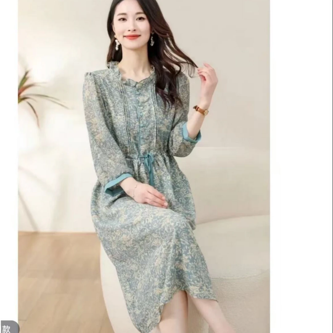 0722天蓝透气裙子妈妈装高贵新款妈妈装夏装洋气夏季时尚显瘦