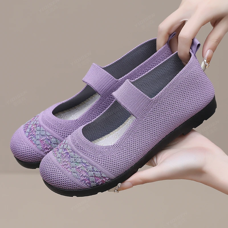 意迪森新款春季妈妈鞋飞织软底老北京布鞋防滑中老年单鞋透气女鞋