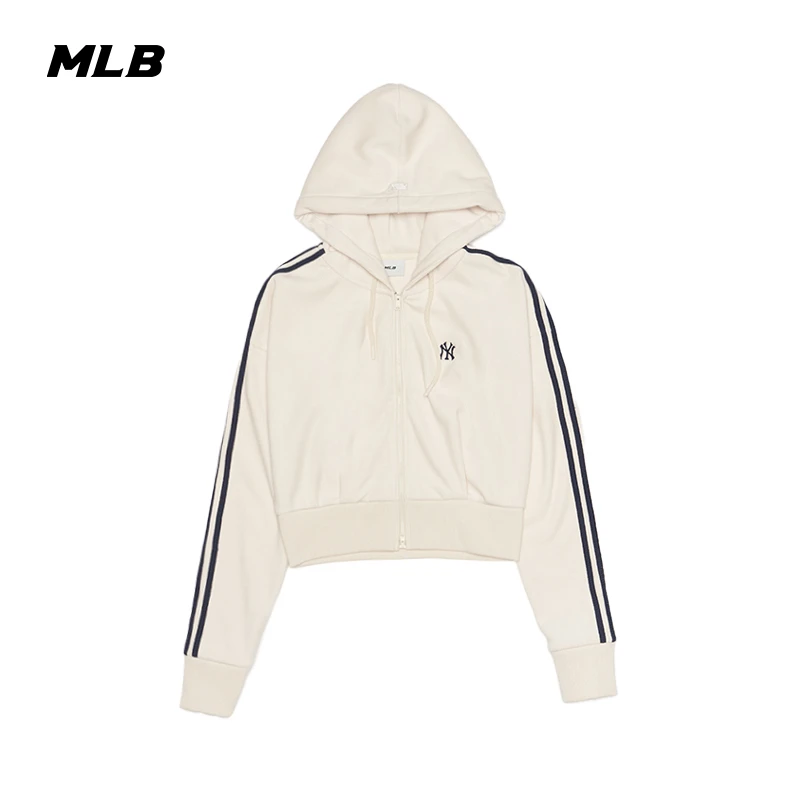 MLB官方 女款时尚短款天鹅绒连帽卫衣外套25秋冬新款TRB13
