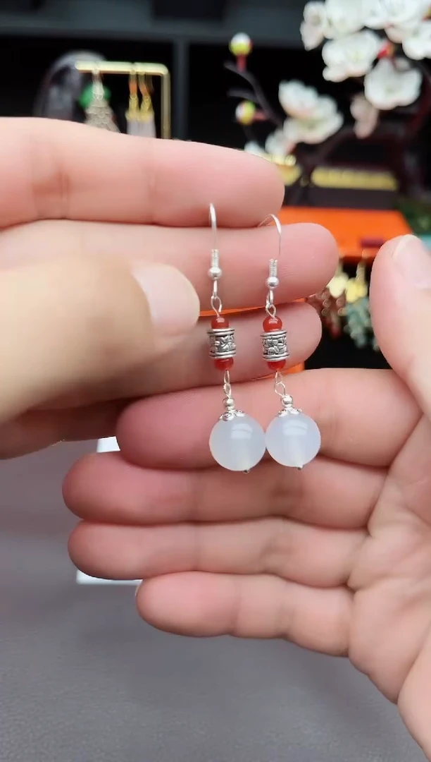 玛瑙/玉髓耳饰银S925镶嵌X03