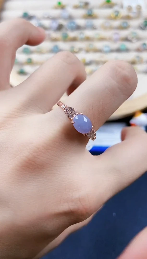 翡翠戒指银S925镶嵌12389