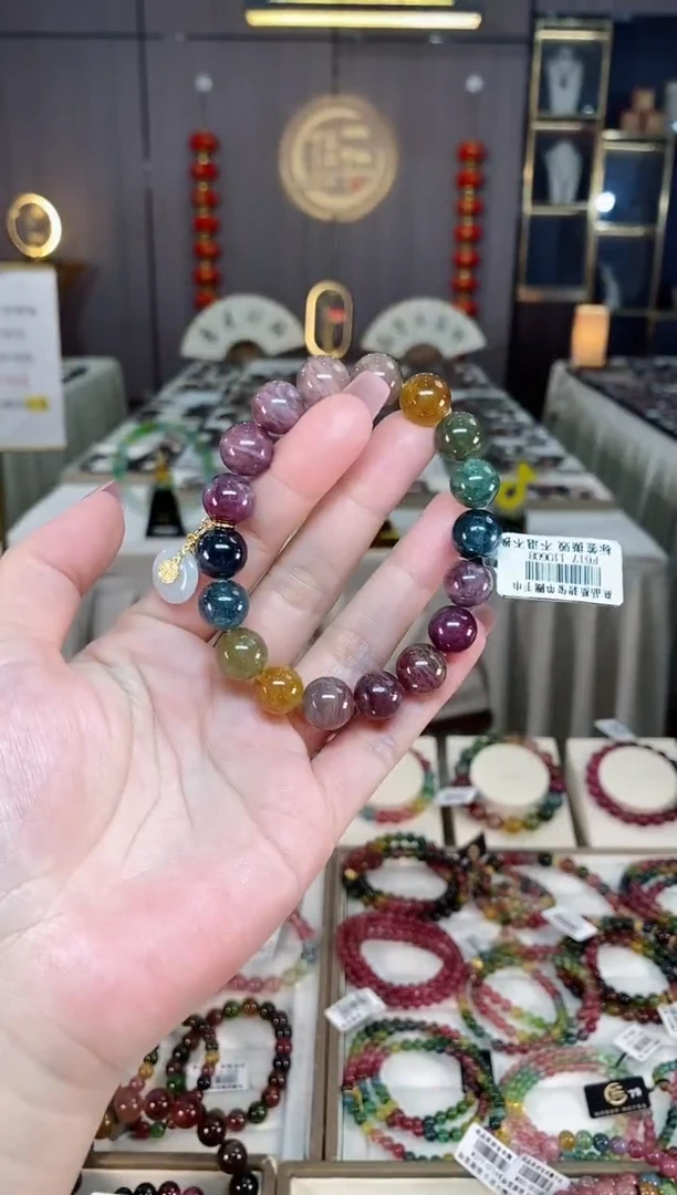 未镶嵌老矿碧玺色标单圈手串11mm+碧玺hon多样性发一条