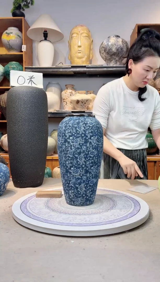 瓶陶瓷花瓶  微瑕  无花 芙蓉青花 大号