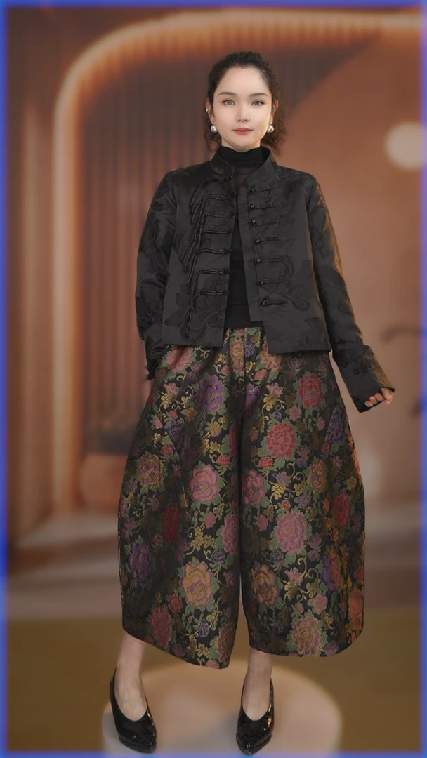 H241201黑色提花上衣魅力百搭女士新中式外套