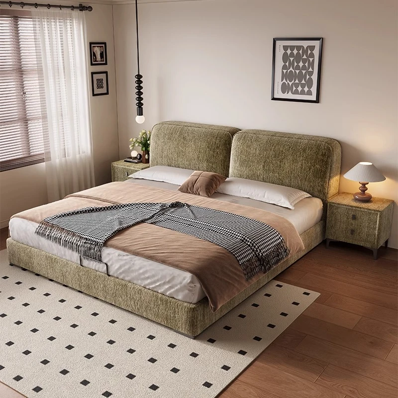 【居然奢享系雪尼尔黑牛】布艺床防猫抓好打理主卧简约复古风高级感