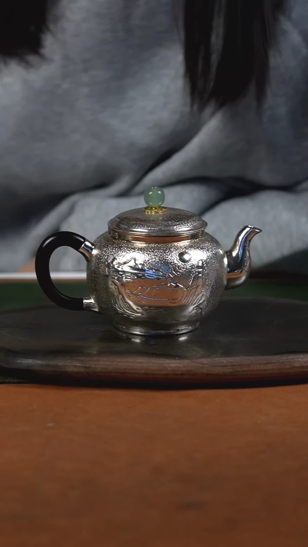 手工锤纹山水泡茶壶