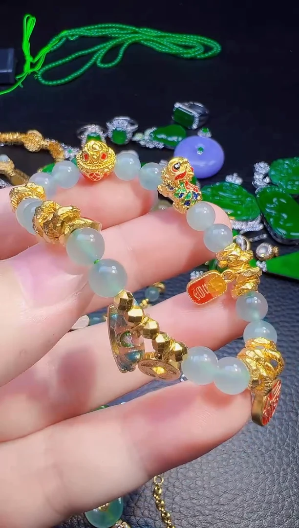 足金镶嵌手链翡翠E**a翡翠