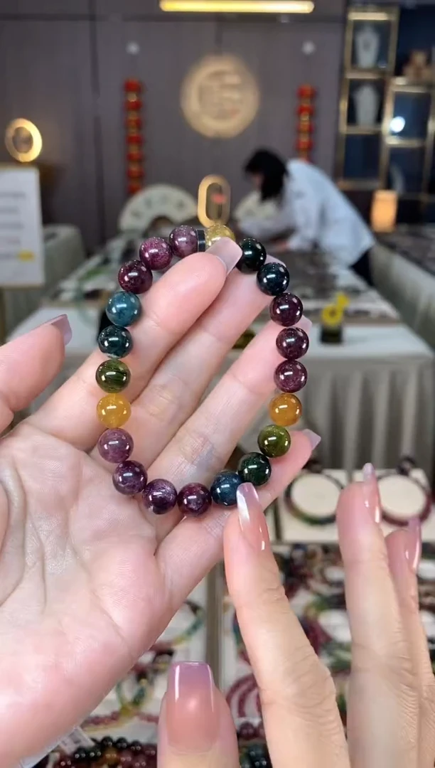 未镶嵌老矿碧玺彩虹单圈手串9mm+碧玺hon多样性发货一条