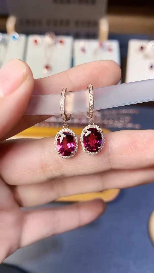 银S925镶嵌耳扣石榴石天然镁铝