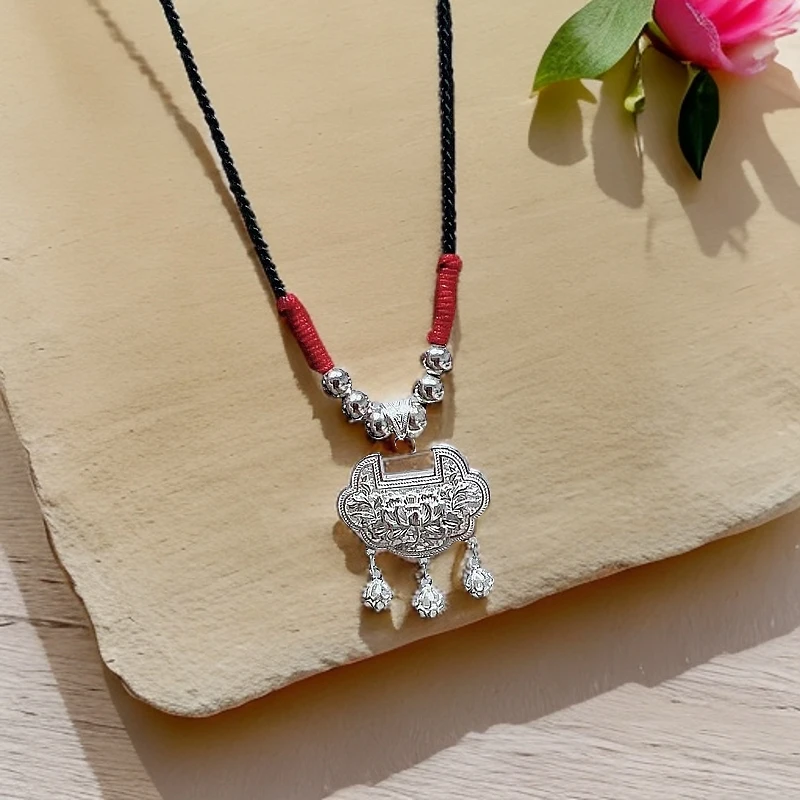 吊坠足银布艺 【银喜生】足银牡丹花锁吊坠