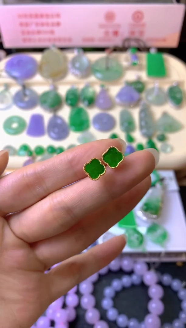 银S925镶嵌翡翠耳饰嗨***海耳饰