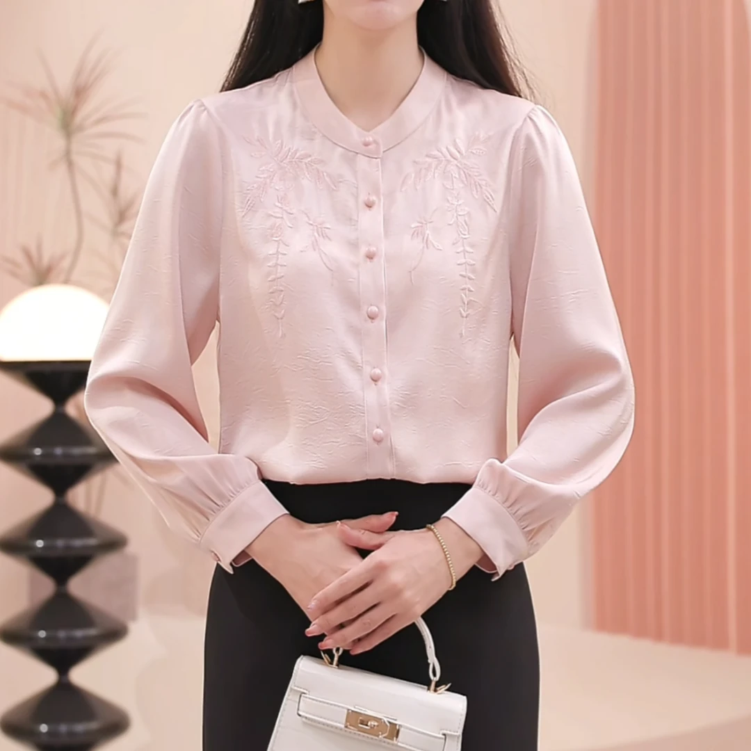 【风铃花】衬衣刺绣纯色开衫减龄百搭女士气质上衣